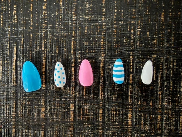 Pink Blue White nail design